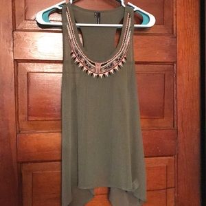 Olive Green Tank with Detailing and Open Back